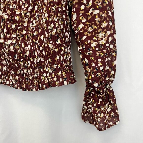 She + Sky Off Shoulder Crop Blouse Womens M Multicolor Long Flare Sleeve Smocked - Picture 4 of 10